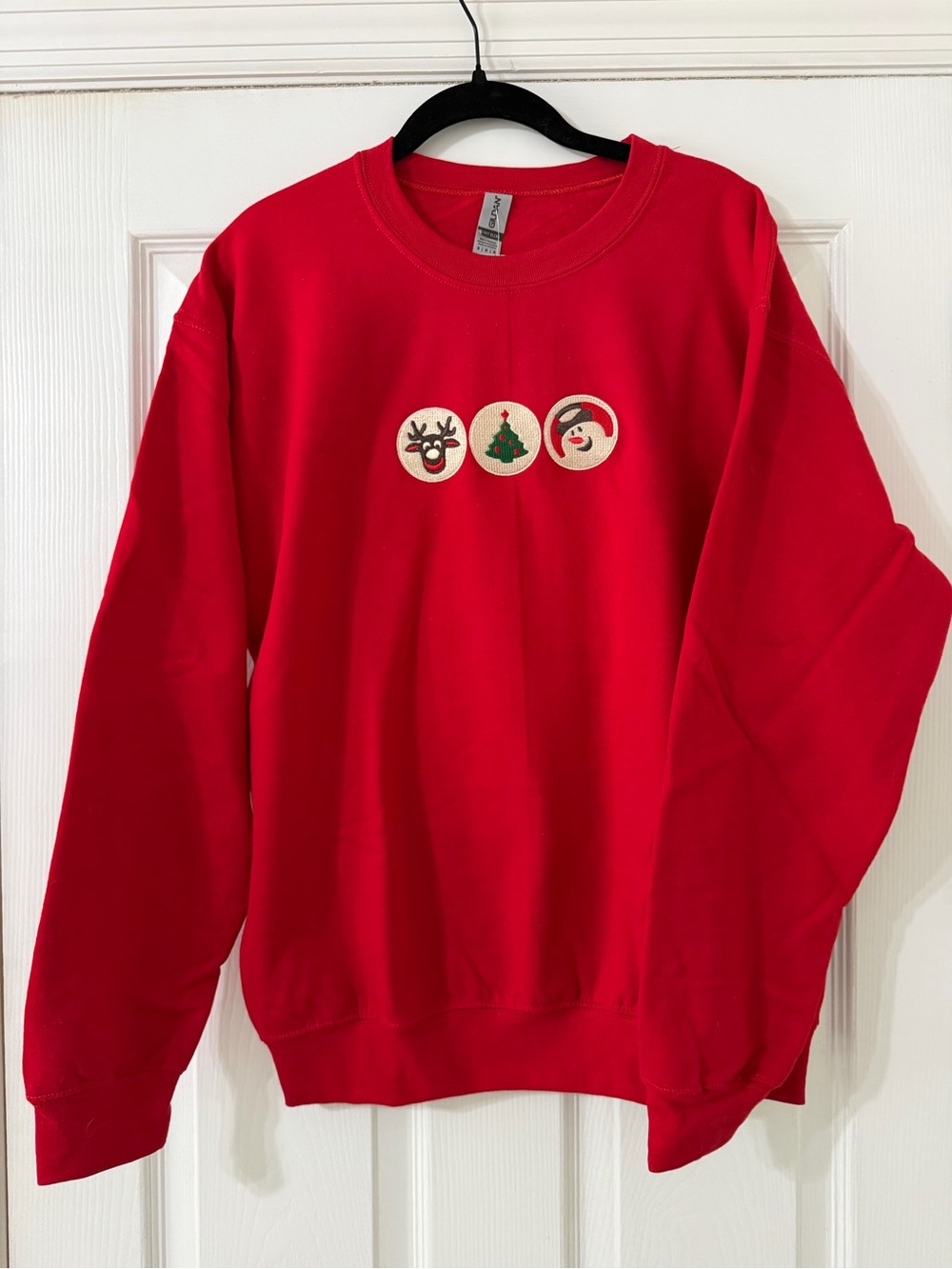 Women’s Red Holiday Crewneck Sweatshirt with Embroidered Cookies